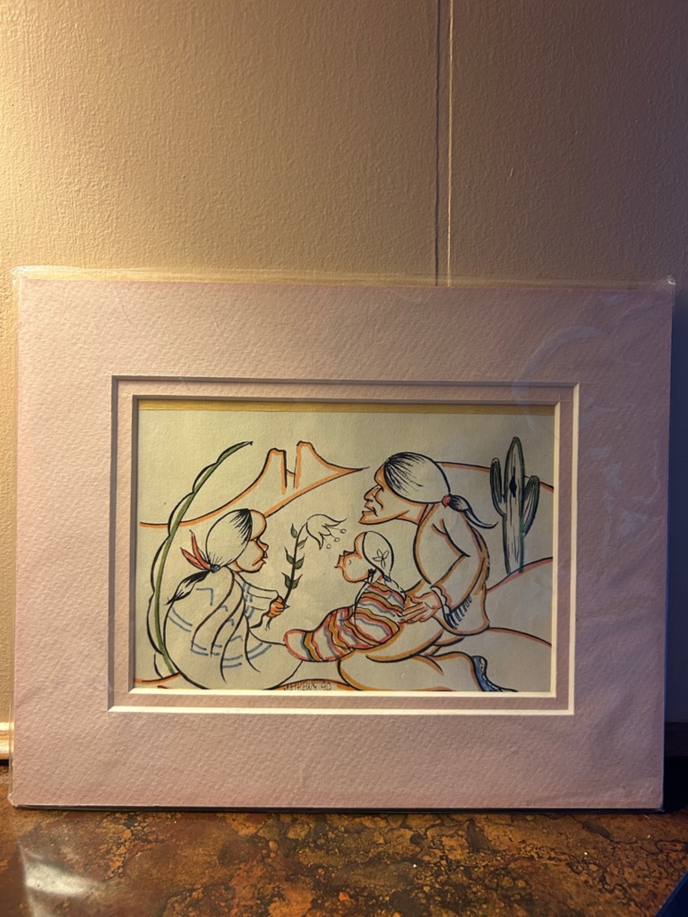 RF Mathew’s Hand-Drawn Native Family Illustration in Soft Pastel Colors